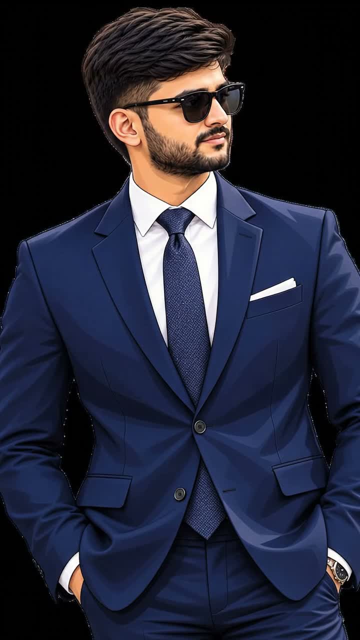 Supplied portrait artwork of a man in a navy suit and sunglasses